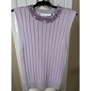 Vintage  Perry Ellis sweater vest in sugar plum with‎ sequined neck 100% wool L